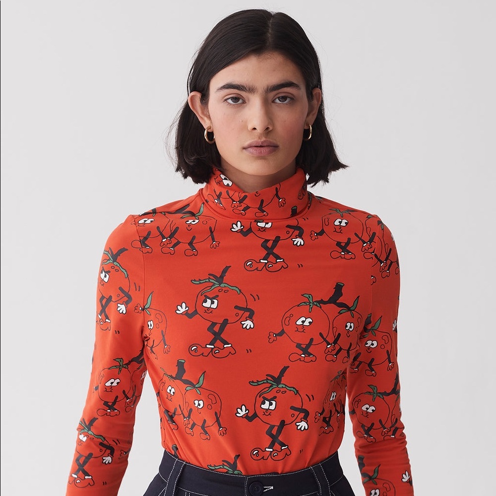 Lazy Oaf Tomato Print Turtleneck Top, Size XXS